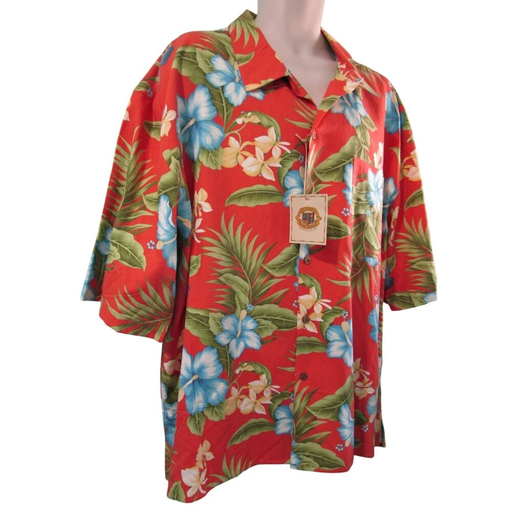 Pussers West Indies Mens Hawaiian Shirt XXL NWT Silk Cotton Blend Orange Blue